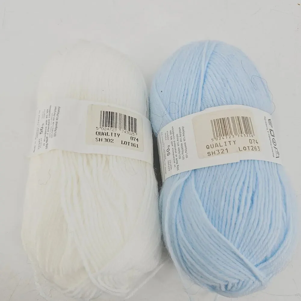 Lot of 2 Sirdar Snuggly 4 Ply Baby yarn DK 50g Pastel Blue White Nylon Acrylic